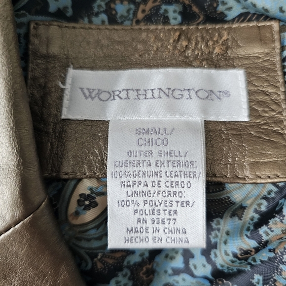 Worthington Bronze Metallic Leather Blazer Jacket Womens Size Small - Picture 6 of 8